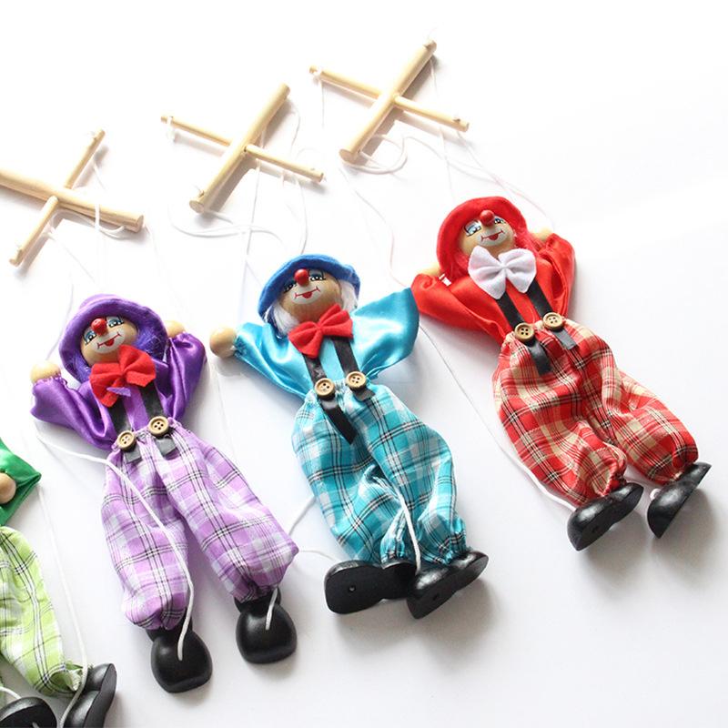 Funny Colorful Pull String Puppet Clown Wooden Marionette Handcraft Toys Joint Activity Doll Kids Children Gifts
