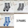 3 Pairs Women Cotton Socks Funny Black White Squares Plaid Casual Socks Breathable Middle Tube Socks