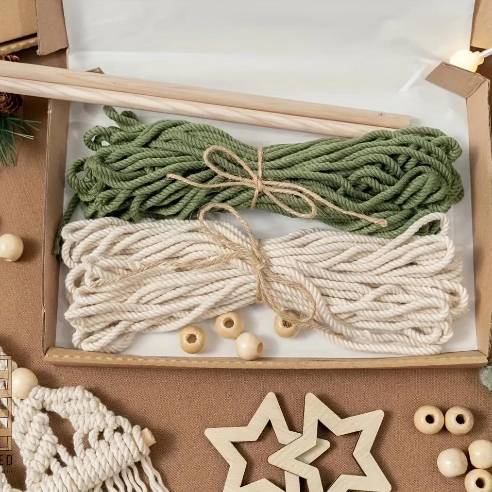 Macrame Christmas Tree DIY Kit, Green & Beige, Festive Wall Decor, Perfect Holiday Gift.