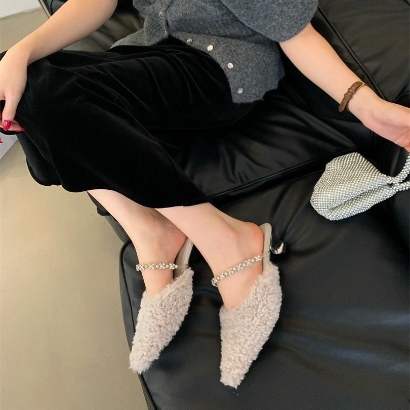 Velvet Beanie Shoes Lamb Wool Shoes Women's Autumn and Winter New Pearl Fairy Wind Warm New Single Shoes