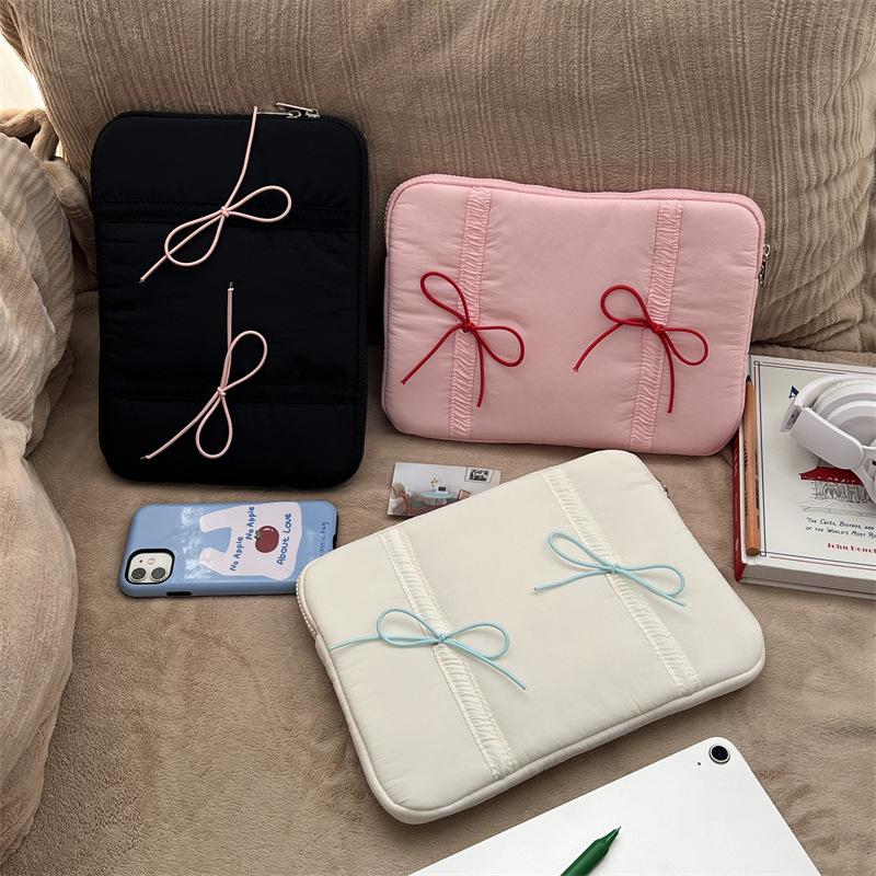 TS JYL laptop bag,Korean INS Bow Quilted Laptop Bag iPad Case Shockproof Sweet Girl