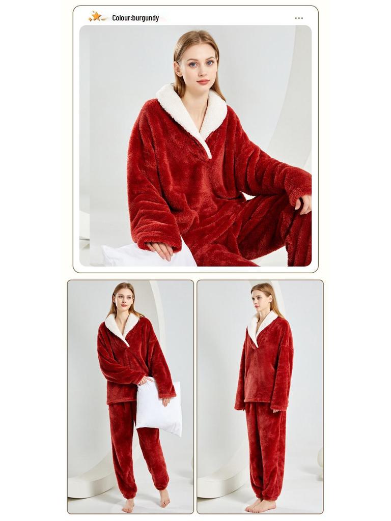 European-Size Christmas Pajamas: Plus Size Shu Cotton Fleece Long Sleeve Homewear Set