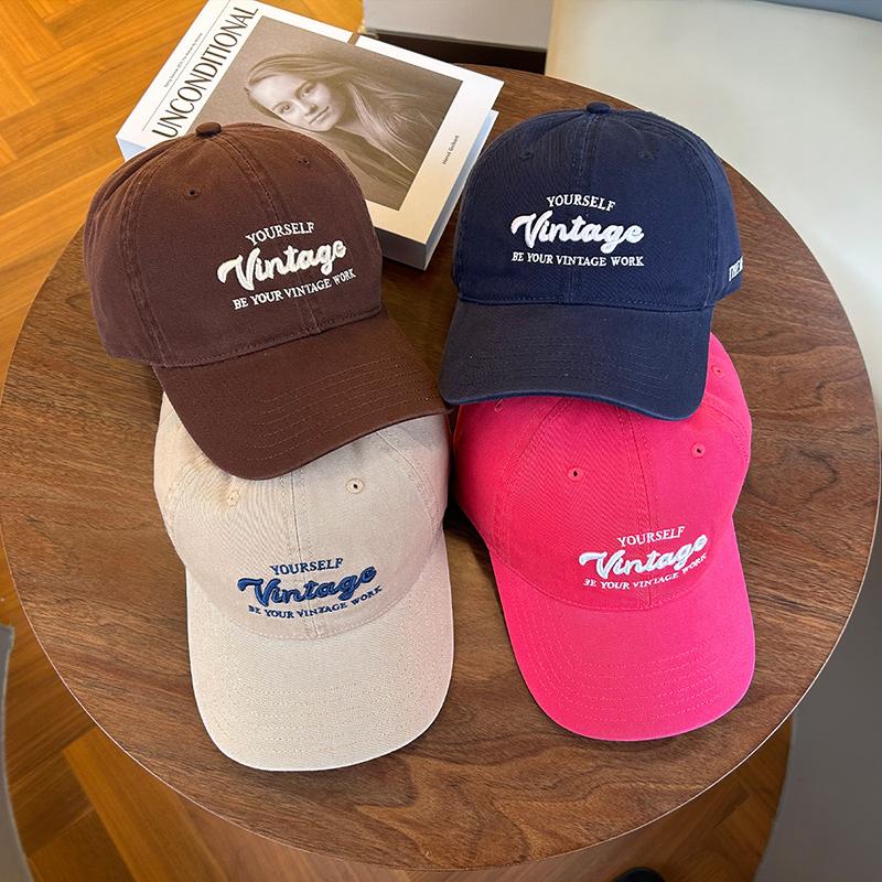 Letter Embroidery Baseball Hat for Men Women Cotton Solid Color Sunshade Duck Tongue Cap Unisex Retro Outdoor Peaked Hat