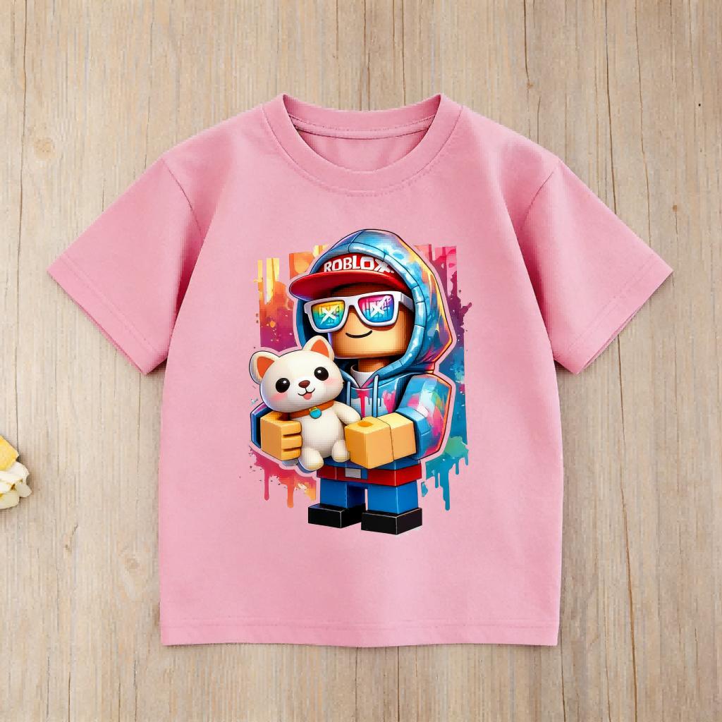 Roblox Game Lover Kids T Shirt Boys Girls Cool Headset Character Print Cotton Short Sleeve Casual Tees