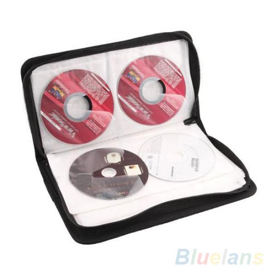 VCD Organizer 80 Discs CD Holder DVD Case Storage Faux Leather Zipper Bag