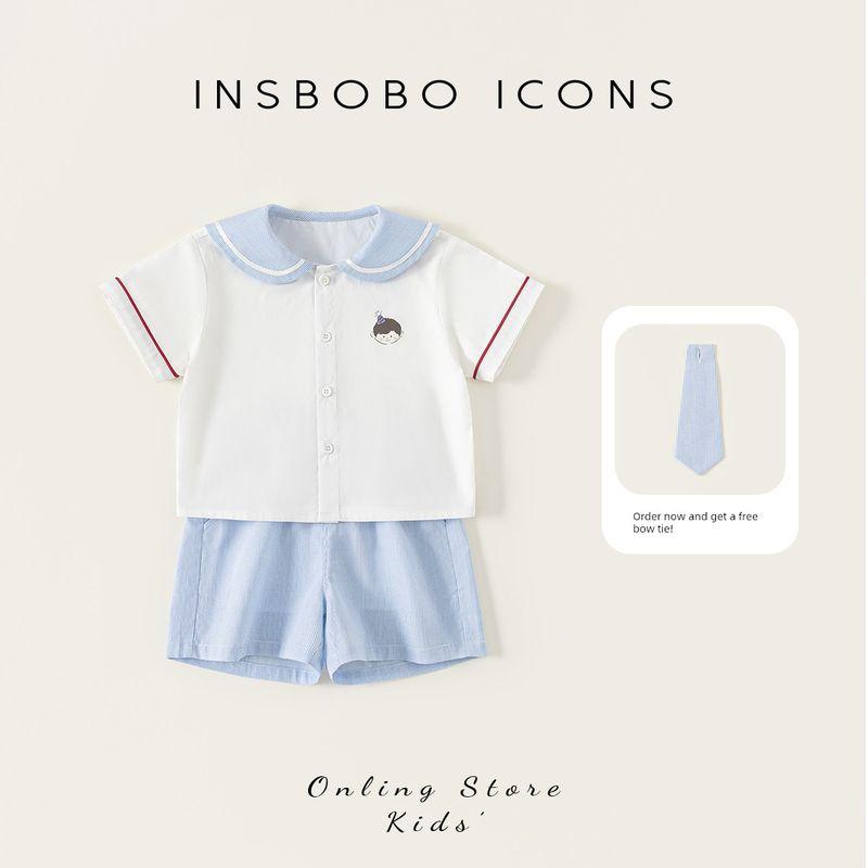 Insbobo Boys  Outfit 2026 Summer Wear, Boys  Preppy Style Two-Piece Set, Stylish Children s Clothing for Summer White 100