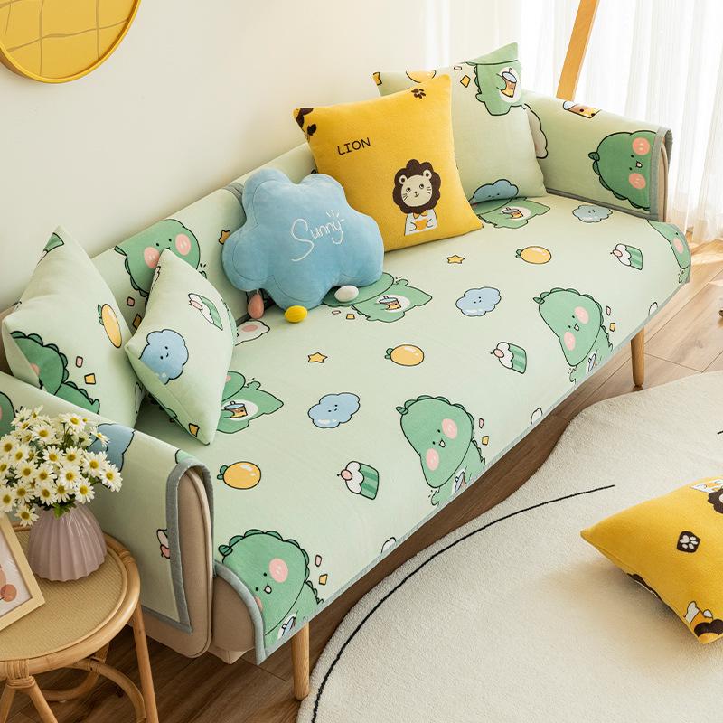 Winter Plush Thickening Sofa Cushion Milk Fiber Cute Girl Cushion Universal Sofa Cover All-Inclusive Universal Towel