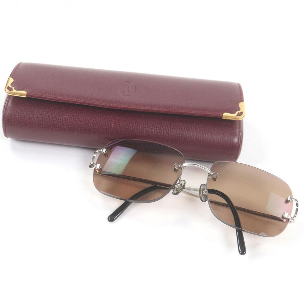 Great Cartier Sunglasses 135 2C Decor Two-Point Silver Mens Used