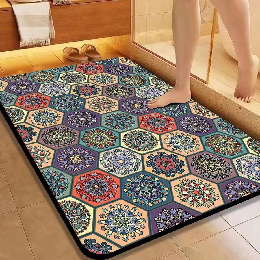 American Flower Diatom Mud Floor Mat, Bathroom Non-Slip And Dirt-Resistant Absorbent Floor Mat, Toilet Quick-Drying And Easy To Take Care Of