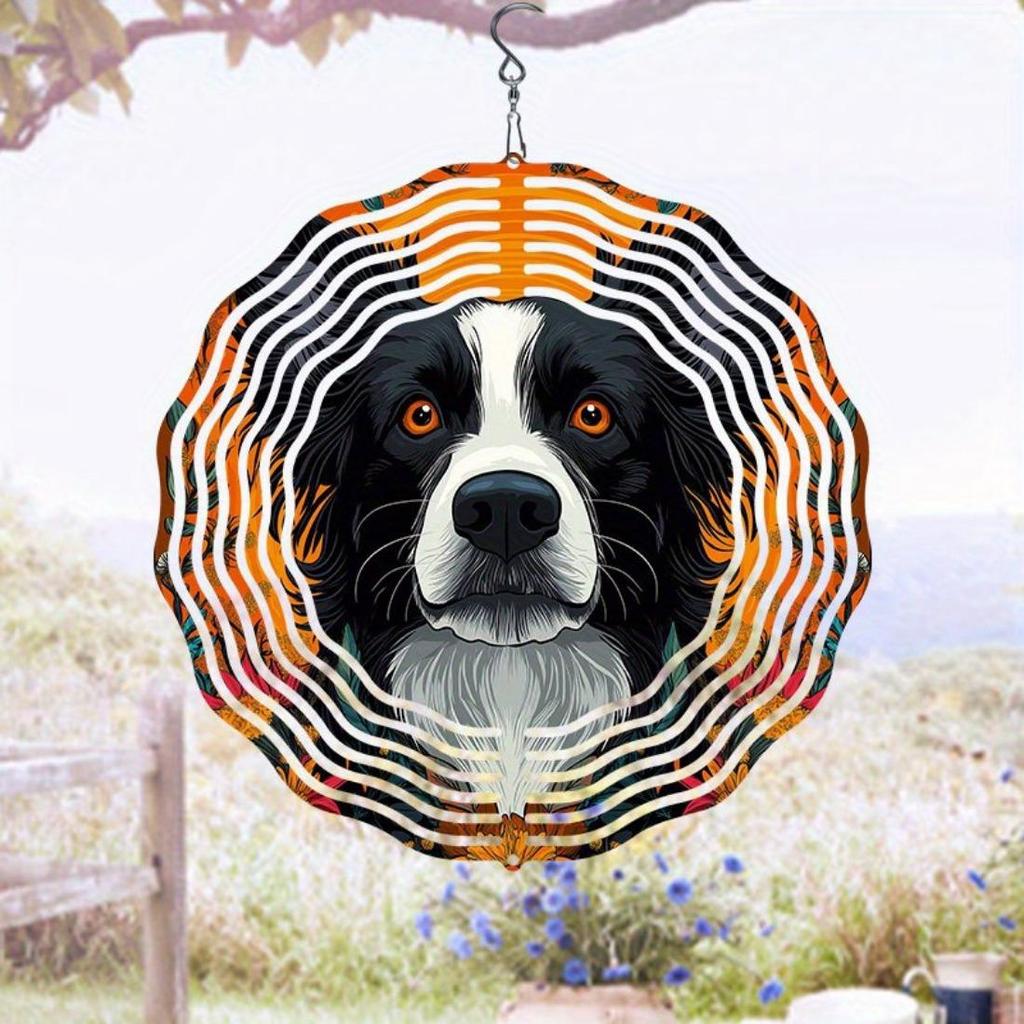 Open-1pc Garden Edge Shepherd Pattern 2D Mandala Wind Chime - Rotating Art Decor, Suitable for Gardens, Courtyards and Home Decoration
