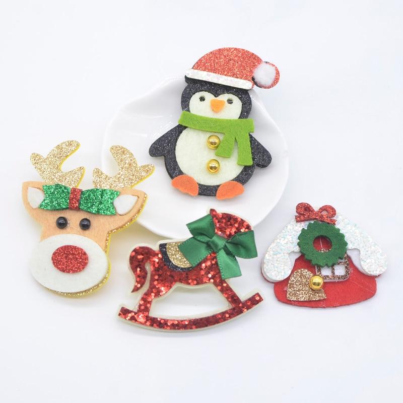 

10 шт., Рождественский дом, троянский конь, олень, аппликация в виде пингвина для одежды «сделай сам», наклейка на шляпу, головные уборы, заколки для волос, аксессуары с бантом, нашивки белый