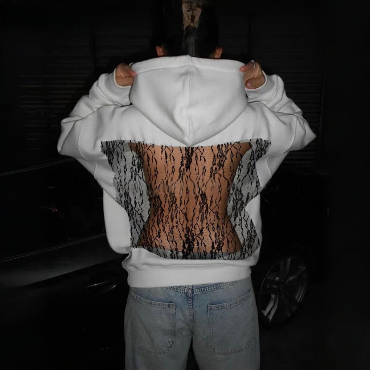 

2KWEIRD Американська готика Сексуальне худі з прозорої сітки Y2K Одяг Жіноча мода Напівпрозорий пуловер Толстовка Повсякденна куртка з довгими рукавами M