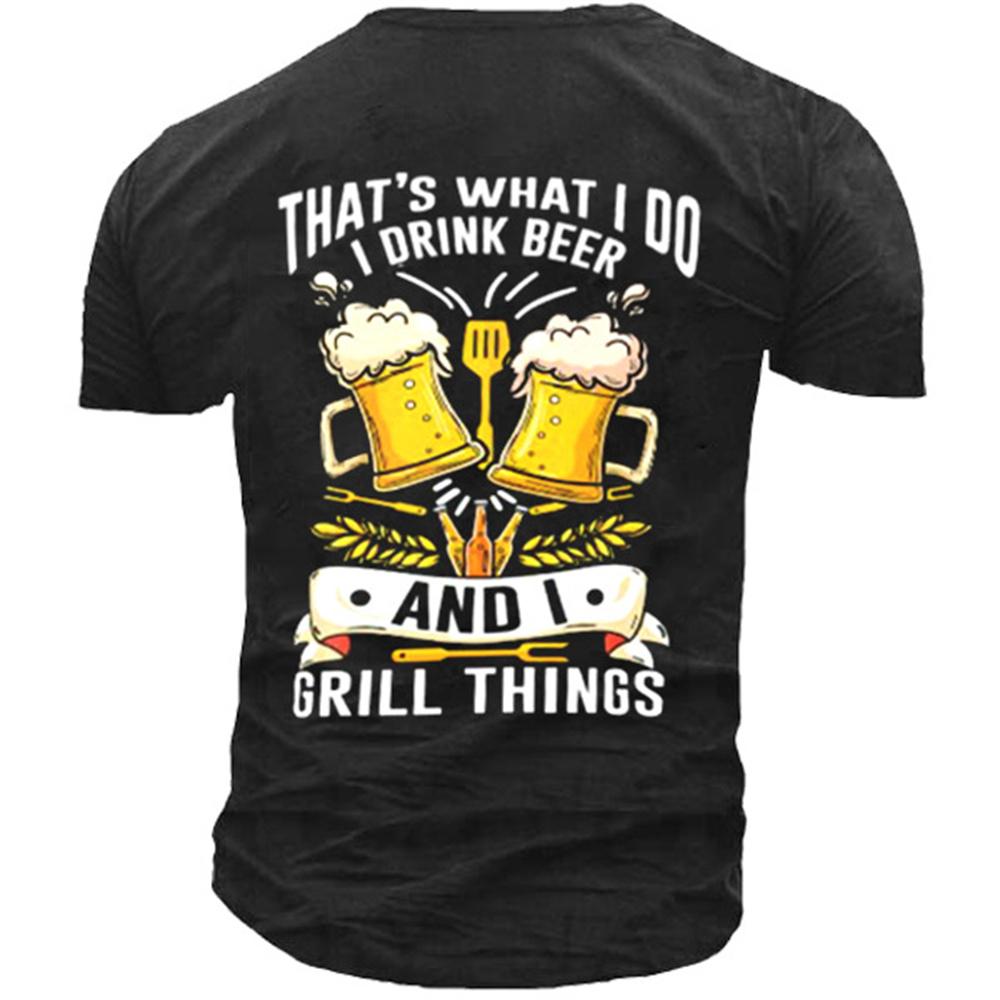 Beer Skull Theme 3D Harajuku Print Men's Tough Guy Retro Punk Casual Summer Round Neck Short Sleeve Oversized New T-shirt Tops