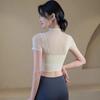 Womens Built-in Bra Yoga Set Top Short Sleeve Workout T-Shirt Pilates Running Fitness
