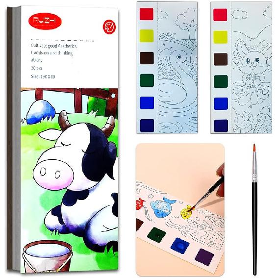 JUNQIU 5Pack Water Color Paint Sets for Kids, Paint With Water Books for Kids Ages 4-8, Pocket Watercolor Painting Book, Arts and Crafts Kit Easter