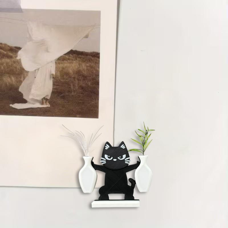 Magnetic Cat Vase Whisker Collector Dual Mini Vases Fridge Magnet Animal Shaped Refrigerator Decor for Kitchen Desk Bedroom Use