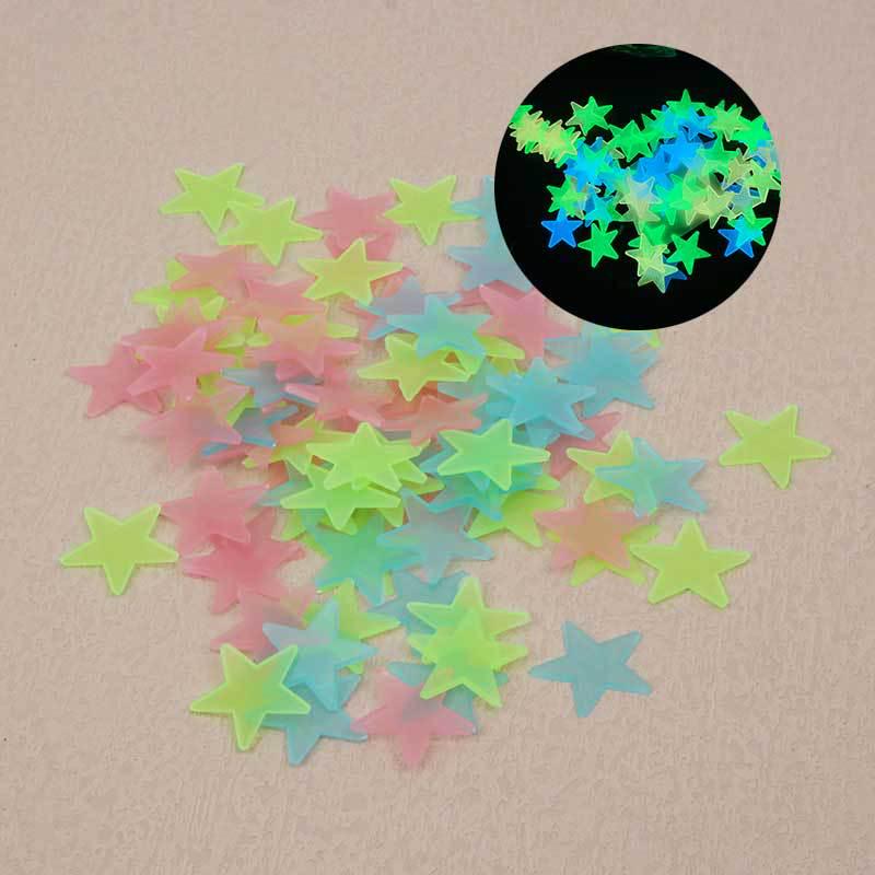 Luminous Star Wall and Window Stickers - Fluorescent 5-Point Stars with 3D Fridge Magnets