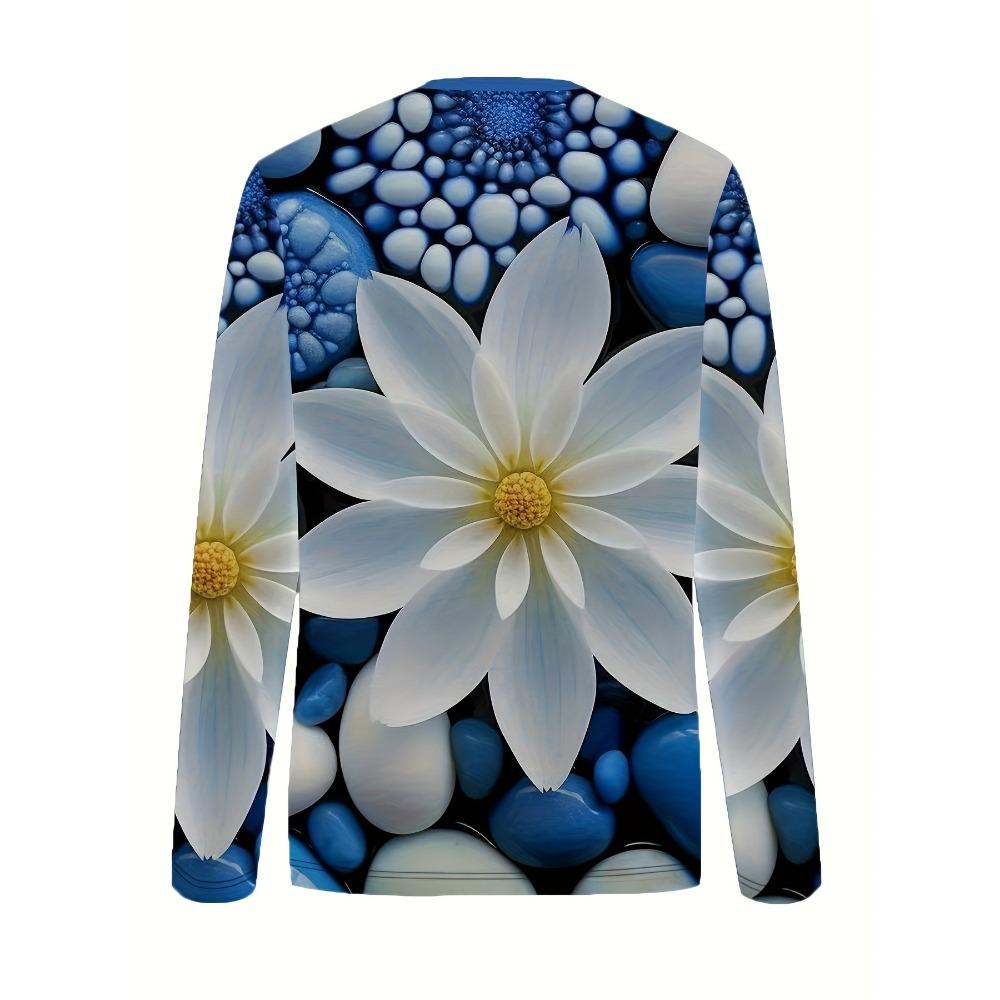 Women's Floral Print Long Sleeve T-Shirt Regular Fit Round Neck Tee for Spring Machine Washable All-Season Top