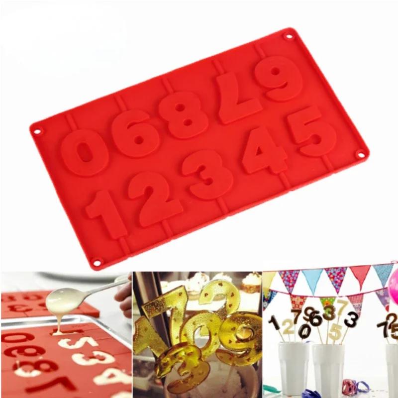 0-9 Number Silicone Lollipop Mold Ice Candy Chocolate Moulds Baking Tool Cake Jelly Candy Mold with Sticks Party Decoration