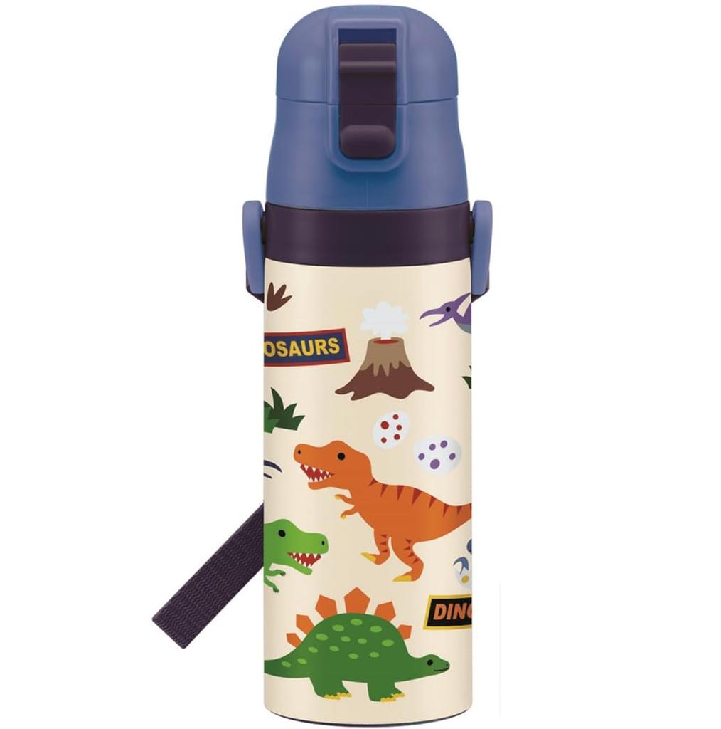 Skater Children's Water Bottle, Direct Drinking, 470ml, Dinosaur Design, Boys', Insulated, Stainless Steel, Lightweight, Sports Bottle, Kids' Water