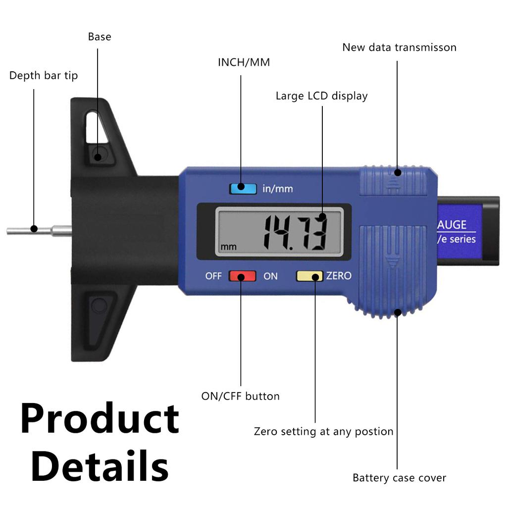 Digital Tyre Tread Depth Gauge Multipurpose Car Tread Depth Tester Tool for Safe Auto Tyre Tread Monitoring Tyre Wear Detection