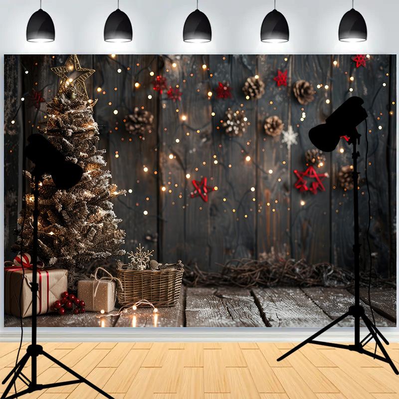 Christmas Day Window Photography Backdrops Pine Cones Firepalce Family Party Portrait Photo Studio Background Props RY-30