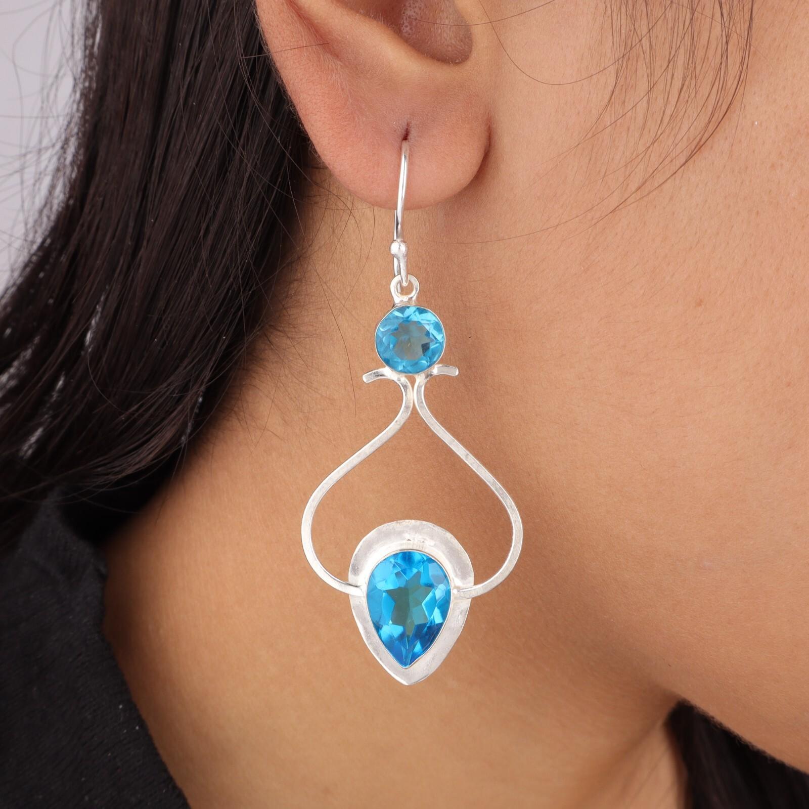 

Натуральный швейцарский голубой топаз, драгоценный камень, серьги ручной работы из стерлингового серебра 925 пробы, 2,07 EE-170-13