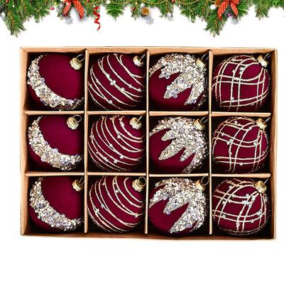 Velvet Ornaments For Christmas Tree 12X Christmas Tree Ball Decorations Retro Decorative Christmas Tree Ball With Glitter