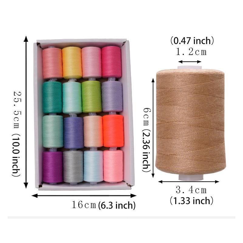 Fil à coudre combiné de 16 couleurs, 1000 yards, pour machine à coudre, ensemble de fils en Polyester 402, DIY