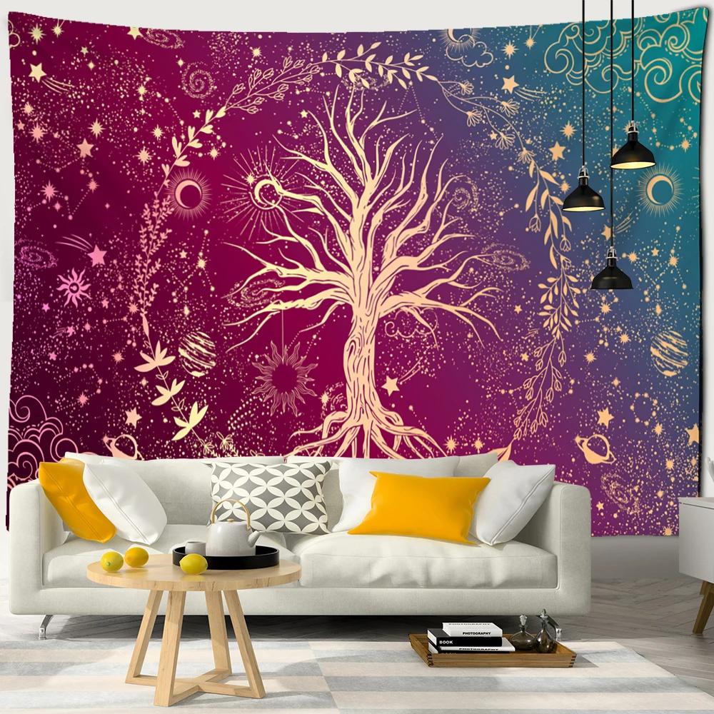 Kleurrijk Levensboom Wandkleed Wanddecoratie Natuurlandschap Hippie Tapijt Psychedelische Hekserij Esthetiek Kamer Woondecoratie