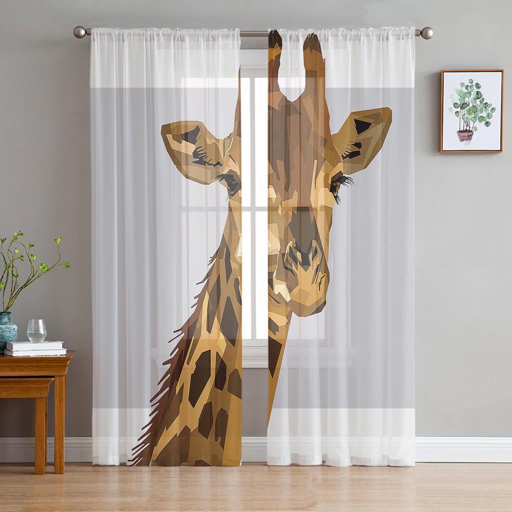 Animal Giraffe Probe Window Treatment Tulle Modern Sheer Curtains for Kitchen Living Room the Bedroom Curtains Decoration