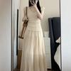 Women's V-neck Knit T-shirt & High-waisted Pleated Skirt Set
