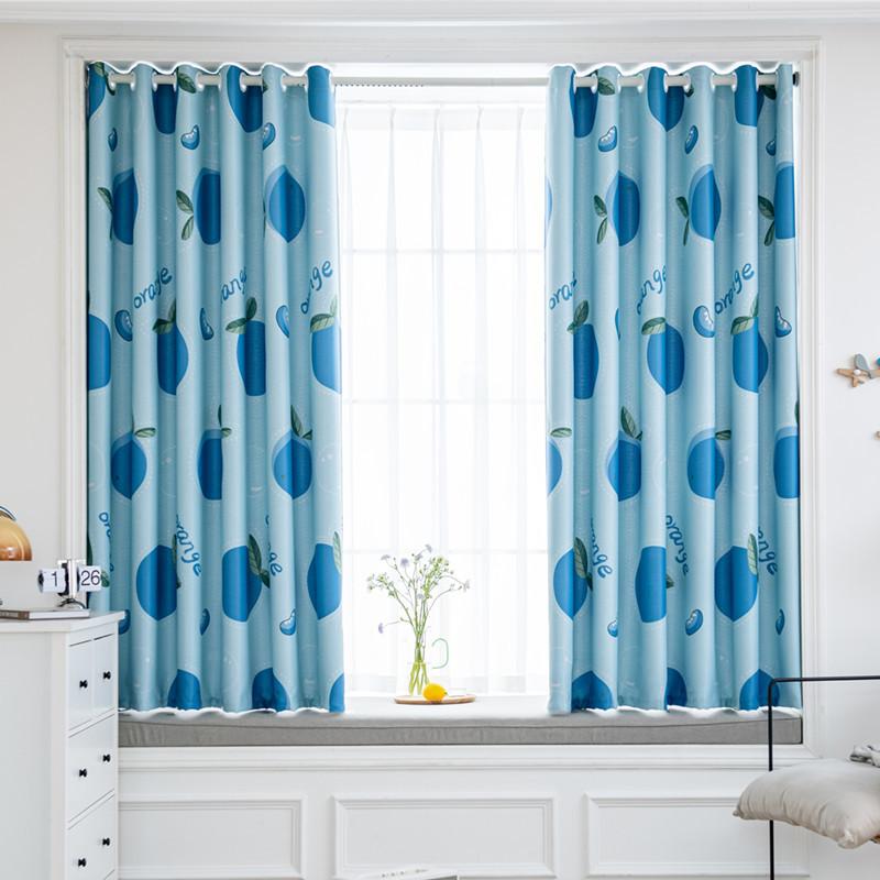Short Curtain Finished Product Clearance Full Blackout Orange Internet Celebrity Fruit Small Curtain Bay Window Children'S Digital Printing Cartoon