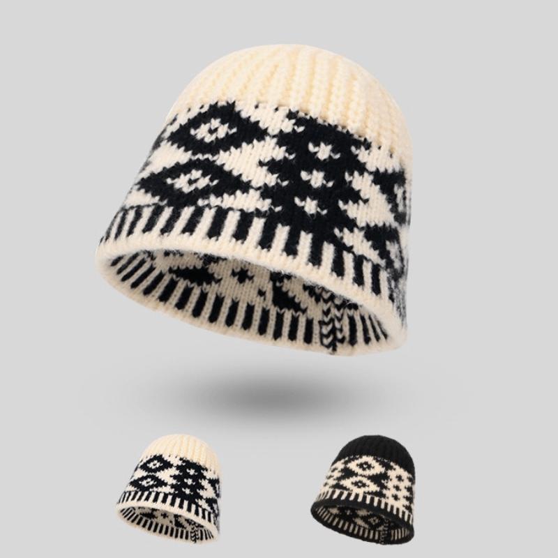 Vintage Karierter Damen Bucket Hat Winter Gestrickter Fischerhut Warmer Damen Glockenhut Hut mit Ohrenschutz Herbst und Winter Outdoor-Sport