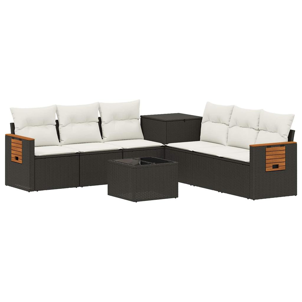Sofa Set 8 Pieces Black and Cream White Poly Rattan and Steel