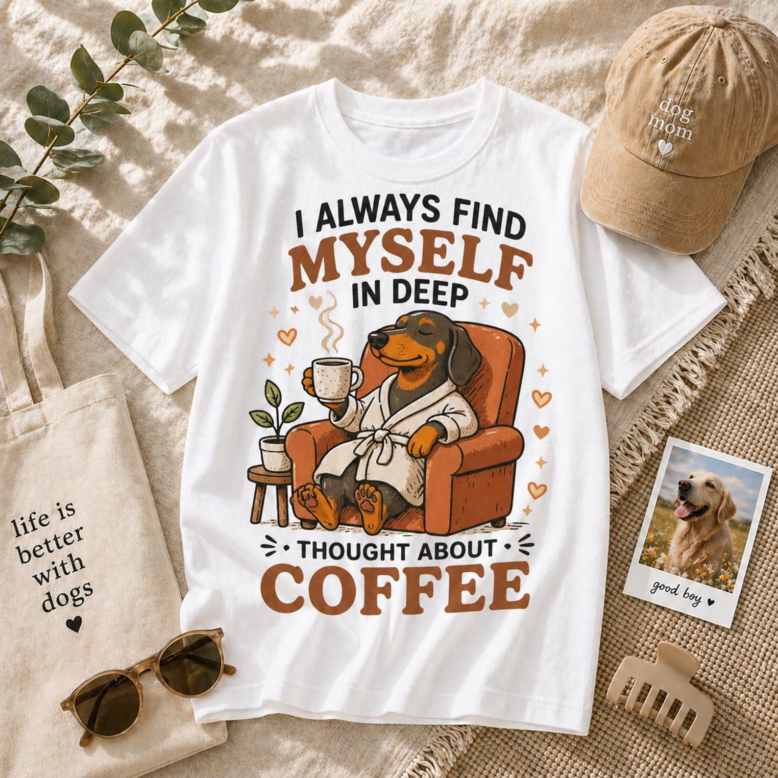 Dachshund Coffee Lover T-Shirt – Relaxed Wiener Dog Graphic Tee 2XL