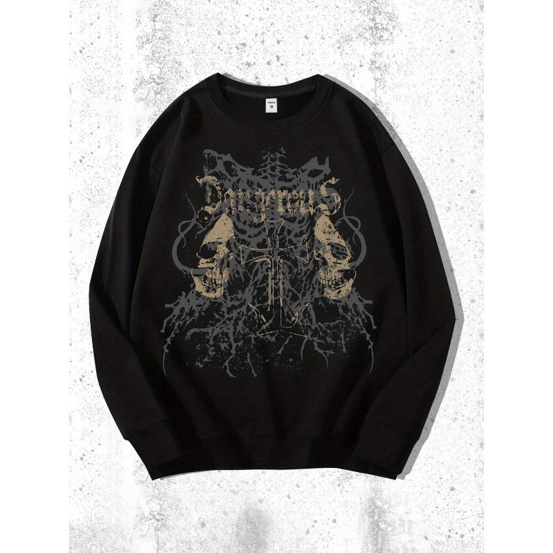 Men'S Casual Sweatshirt with a Gothic Skull Design for Autumn And Winter
