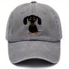 Retro washed baseball cap with dachshund print, casual style worn-out adjustable dad hat,