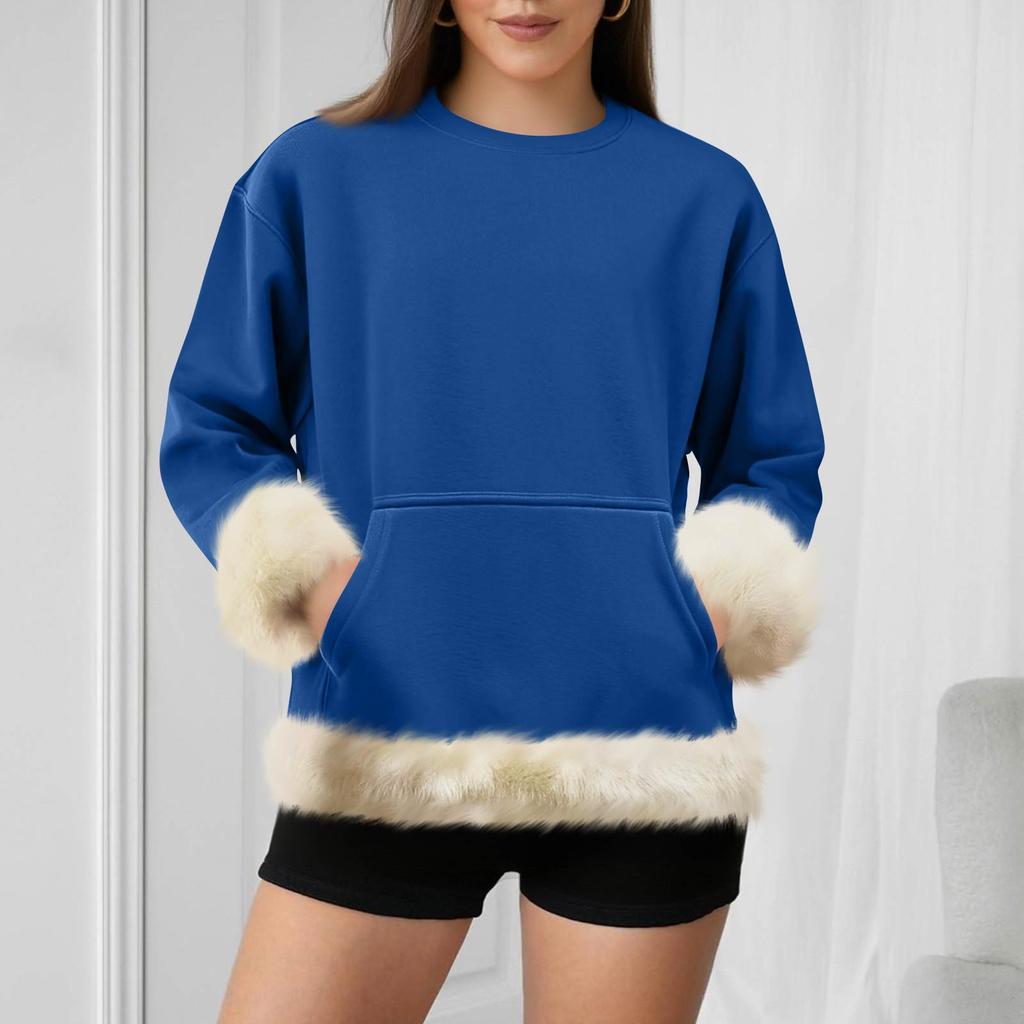 Women's Casual Round Neck Long Sleeve Sweatshirt Solid Color Sweatshirt