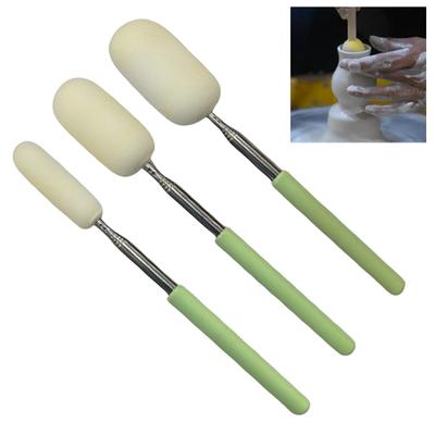 1/3Pcs Telescoping Pottery Sponge Stick Stainless Steel Handle Absorbent Long Pottery Cleaning Sponge Tall Narrow Pottery Water Removal Tools