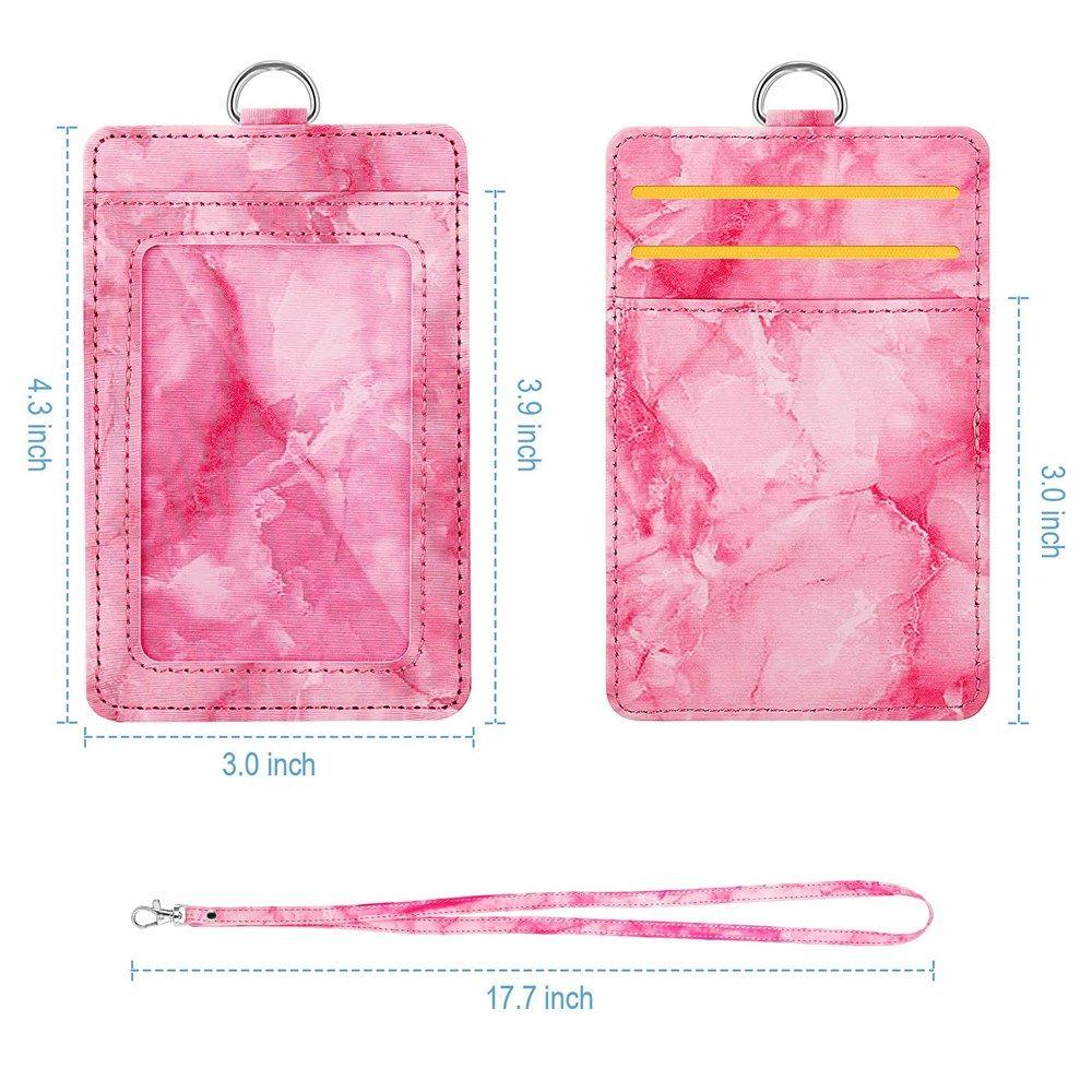 Lanyard Strap Marble Pattern PU Leather ID Cards Wallet Case Neck Lanyard Badge Holder Card Holder