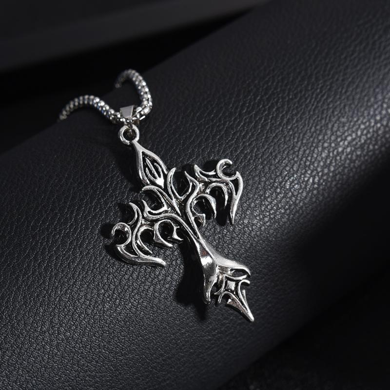 Gothic Vintage Flame Cross Pendant Necklace Harajuku Chain Choker Women's Men's Accessories Jewelry