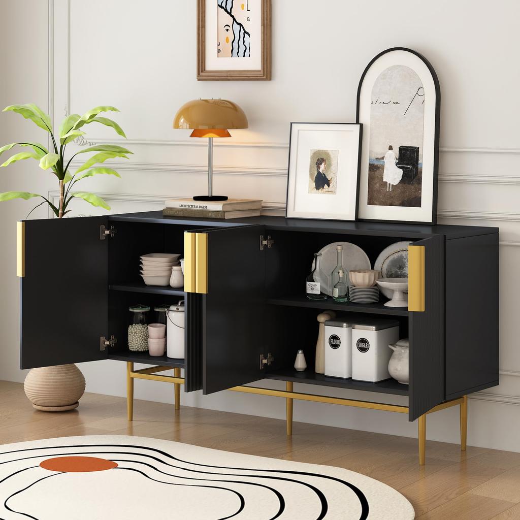 Sideboard Storage Cabinet, Modern Buffet with 4 Doors, Adjustable Shelf, Metal Legs, Storage Cabinet Sideboard with Ample Storage Space