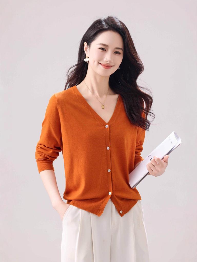 Autumn Wool V-Neck Women's Loose Slimming Knit Cardigan Sweater.