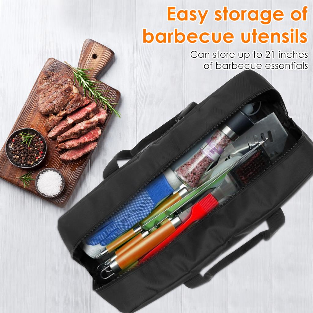 Large Capacity Grill Utensil Storage Bag Portable Foldable Oxford Cloth BBQ Tools Bag with Pockets for Camping and Hiking BBQ