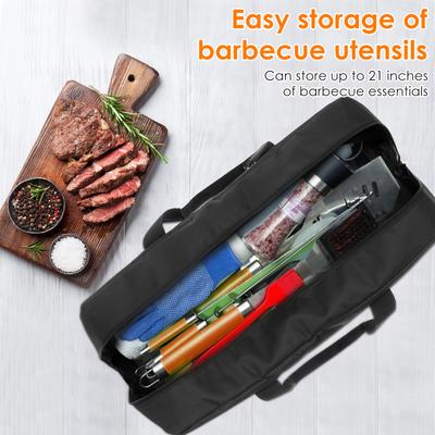 Sac de Rangement pour Outils de Barbecue en Tissu Oxford Grande Capacité Portable Sac de Rangement pour Outils BBQ avec Poches et Poignées pour Barbecue en Plein Air
