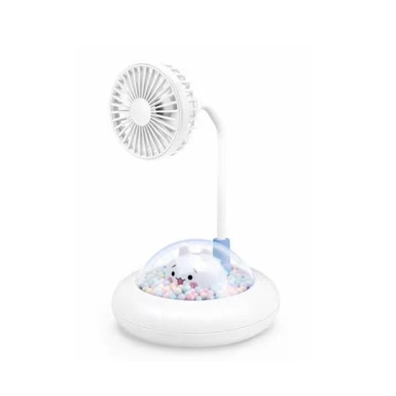 Cartoon Ufo Night Light Small Fan Usb Rechargeable Cute Rabbit Colorful Night Light Small Fan Portable Desktop