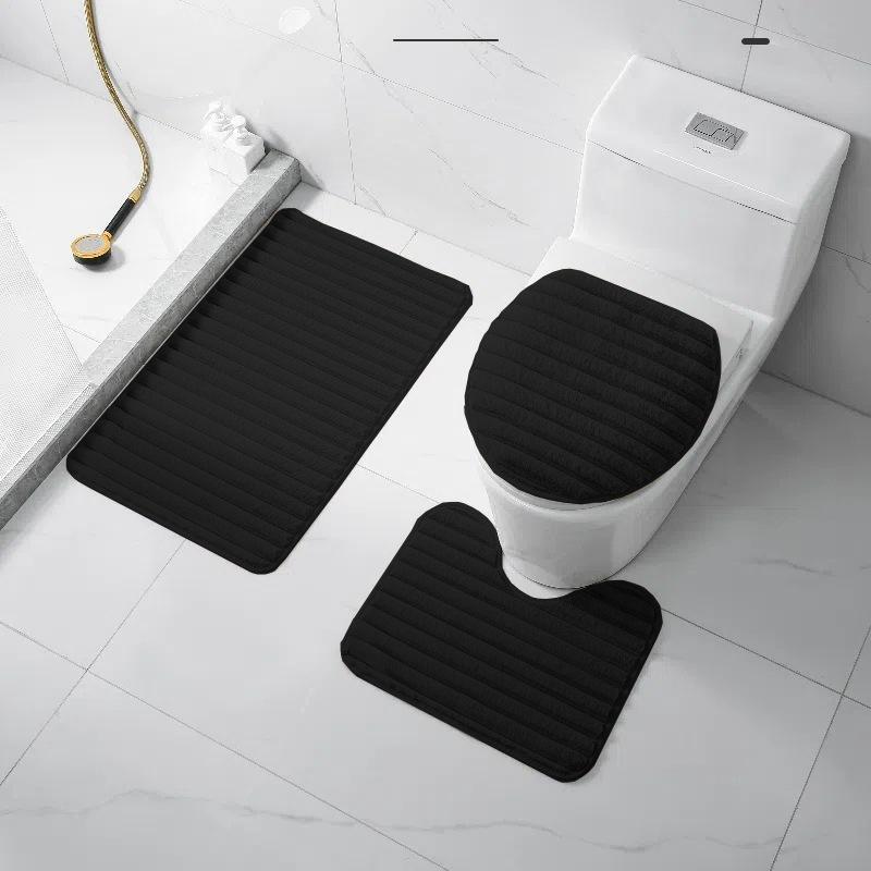 3Pcs Minimalist Style Plush Bathroom Floor Mat Set Non-slip Soft Doormat Water Absorbent for Bath Entry
