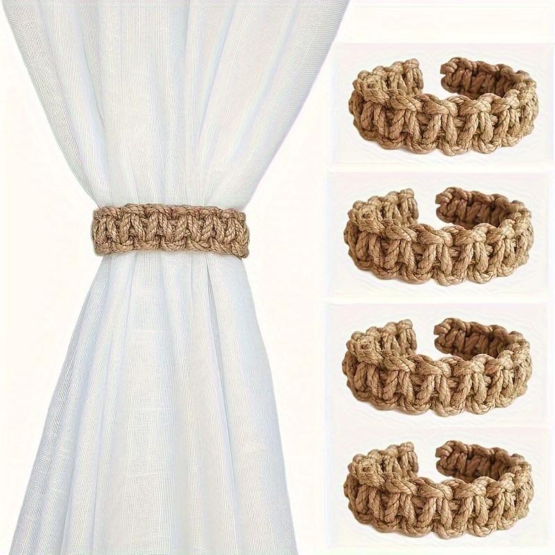 4pcs Boho-Chic Braided Curtain Ties - Vintage Brown Rope Holdbacks for Linen Drapes, for Bedroom & Living Room Decor, Curtain Decor curtain ties