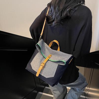 Casual Contrasting Color Splicing Portable Shoulder Bag Women's Spring and Summer New Versatile Messenger Tote Bag